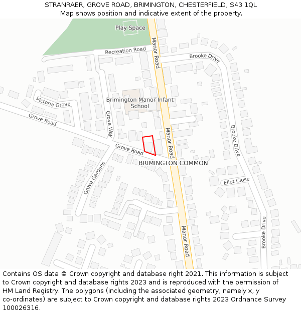 STRANRAER, GROVE ROAD, BRIMINGTON, CHESTERFIELD, S43 1QL: Location map and indicative extent of plot