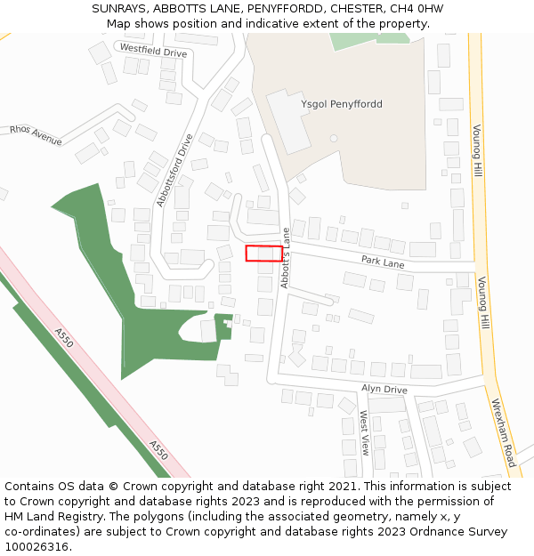 SUNRAYS, ABBOTTS LANE, PENYFFORDD, CHESTER, CH4 0HW: Location map and indicative extent of plot