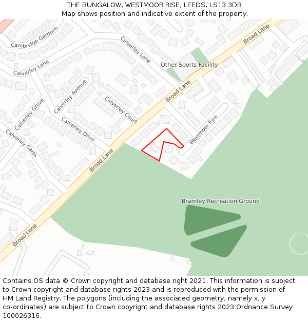 THE BUNGALOW, WESTMOOR RISE, LEEDS, LS13 3DB: Location map and indicative extent of plot