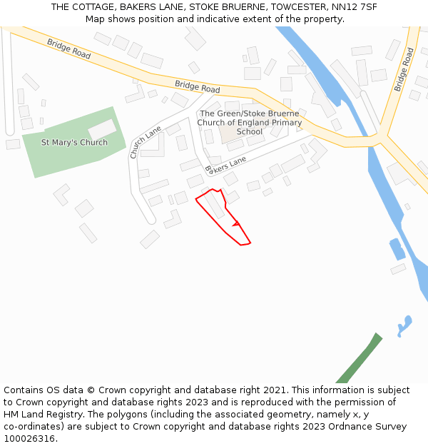 THE COTTAGE, BAKERS LANE, STOKE BRUERNE, TOWCESTER, NN12 7SF: Location map and indicative extent of plot