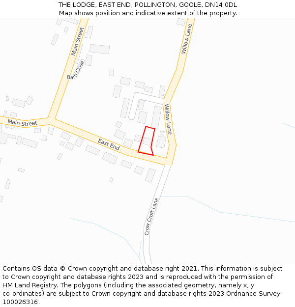 THE LODGE, EAST END, POLLINGTON, GOOLE, DN14 0DL: Location map and indicative extent of plot