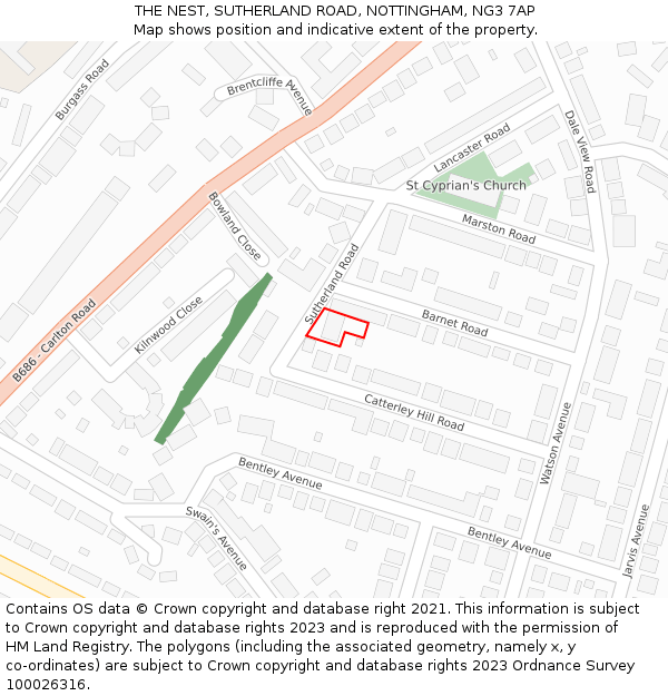 THE NEST, SUTHERLAND ROAD, NOTTINGHAM, NG3 7AP: Location map and indicative extent of plot