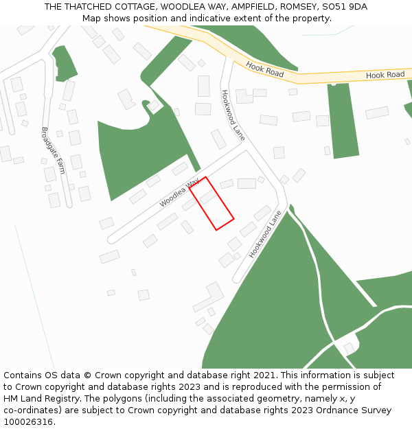 THE THATCHED COTTAGE, WOODLEA WAY, AMPFIELD, ROMSEY, SO51 9DA: Location map and indicative extent of plot