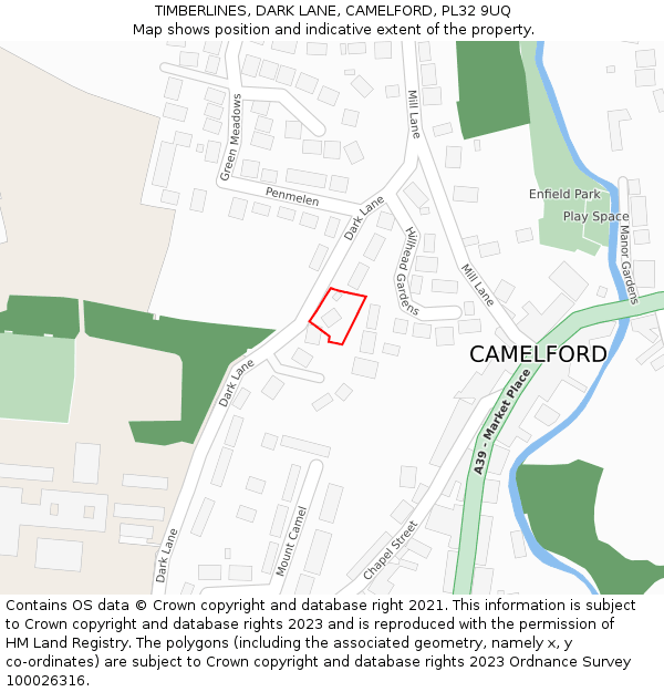 TIMBERLINES, DARK LANE, CAMELFORD, PL32 9UQ: Location map and indicative extent of plot