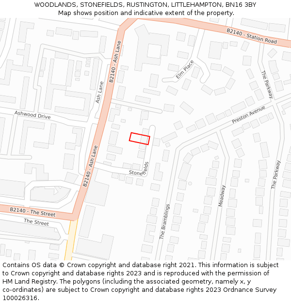WOODLANDS, STONEFIELDS, RUSTINGTON, LITTLEHAMPTON, BN16 3BY: Location map and indicative extent of plot