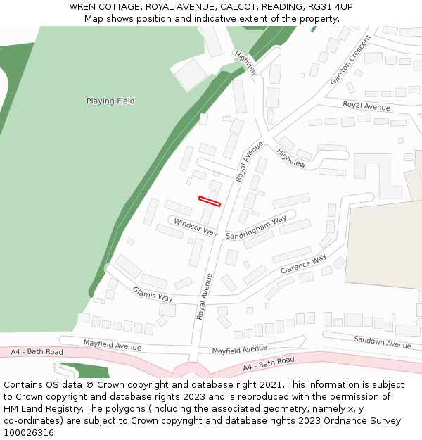 WREN COTTAGE, ROYAL AVENUE, CALCOT, READING, RG31 4UP: Location map and indicative extent of plot
