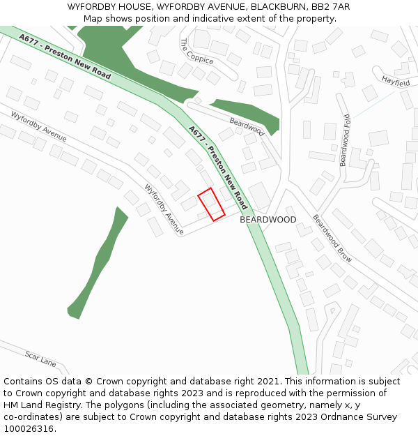 WYFORDBY HOUSE, WYFORDBY AVENUE, BLACKBURN, BB2 7AR: Location map and indicative extent of plot