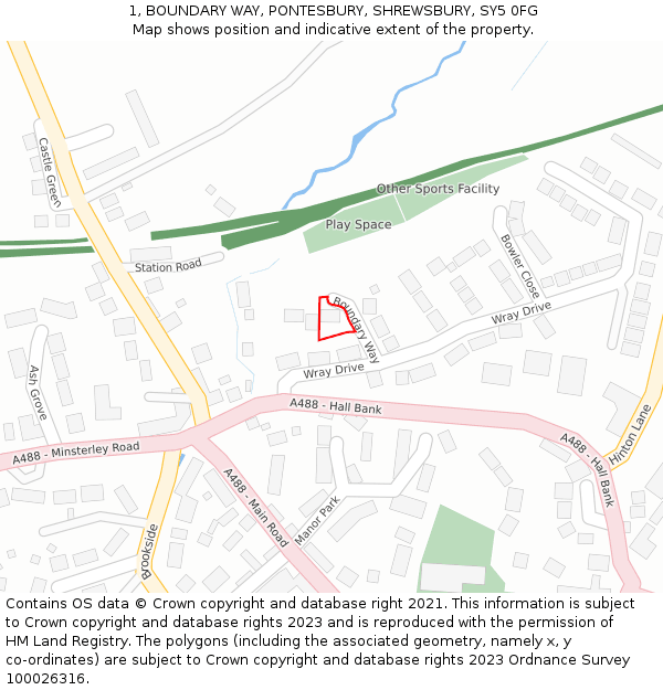 1, BOUNDARY WAY, PONTESBURY, SHREWSBURY, SY5 0FG: Location map and indicative extent of plot