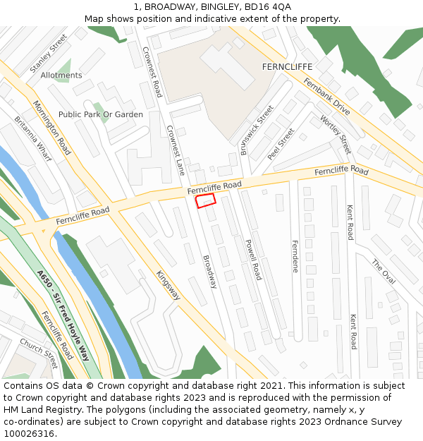 1, BROADWAY, BINGLEY, BD16 4QA: Location map and indicative extent of plot