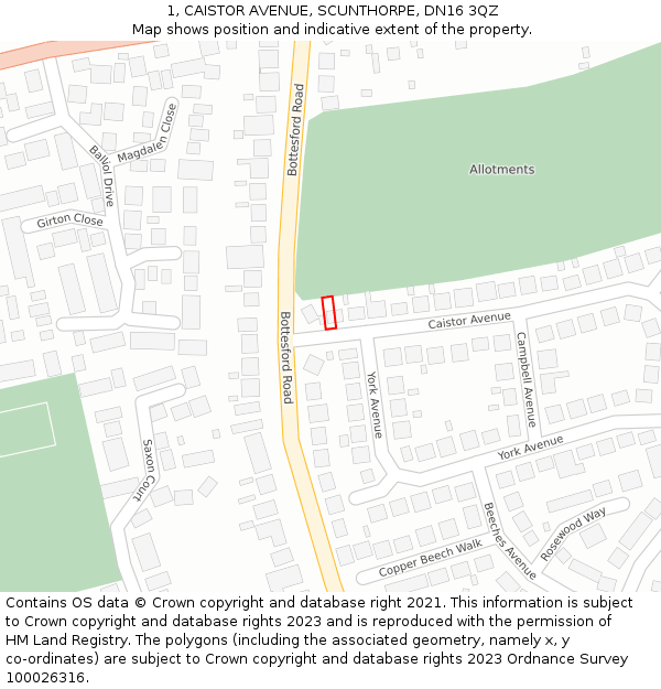1, CAISTOR AVENUE, SCUNTHORPE, DN16 3QZ: Location map and indicative extent of plot