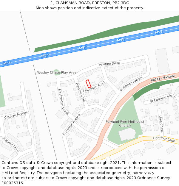 1, CLANSMAN ROAD, PRESTON, PR2 3DG: Location map and indicative extent of plot