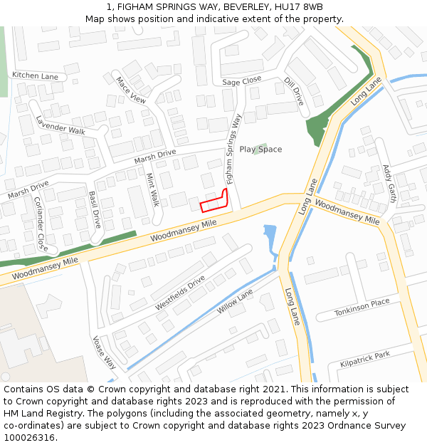 1, FIGHAM SPRINGS WAY, BEVERLEY, HU17 8WB: Location map and indicative extent of plot