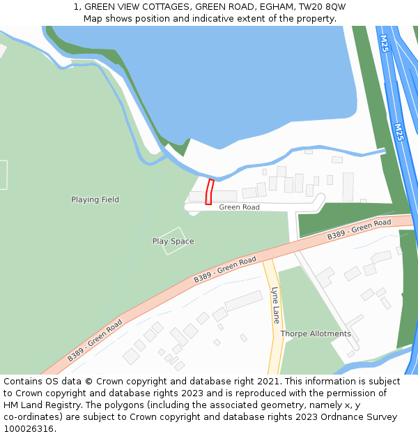 1, GREEN VIEW COTTAGES, GREEN ROAD, EGHAM, TW20 8QW: Location map and indicative extent of plot