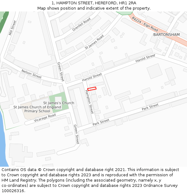 1, HAMPTON STREET, HEREFORD, HR1 2RA: Location map and indicative extent of plot