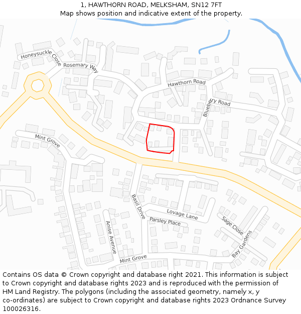 1, HAWTHORN ROAD, MELKSHAM, SN12 7FT: Location map and indicative extent of plot