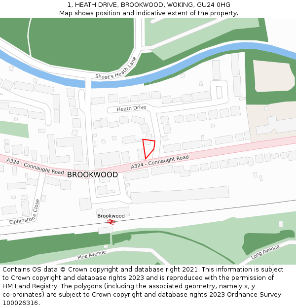 1, HEATH DRIVE, BROOKWOOD, WOKING, GU24 0HG: Location map and indicative extent of plot