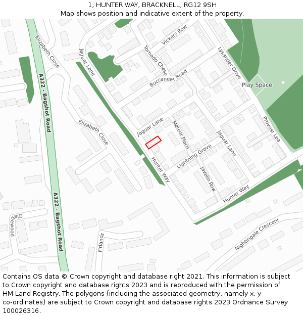 1, HUNTER WAY, BRACKNELL, RG12 9SH: Location map and indicative extent of plot