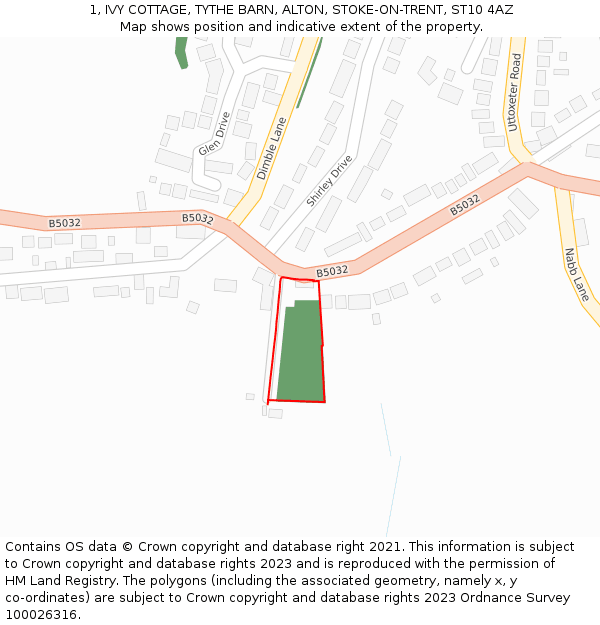 1, IVY COTTAGE, TYTHE BARN, ALTON, STOKE-ON-TRENT, ST10 4AZ: Location map and indicative extent of plot