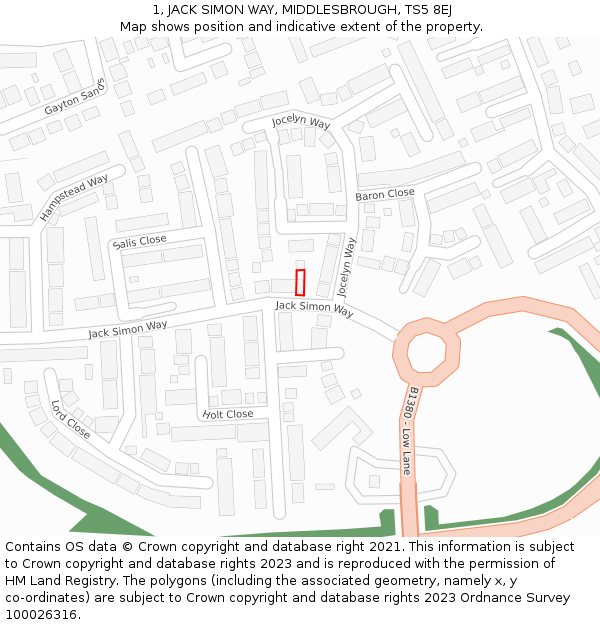 1, JACK SIMON WAY, MIDDLESBROUGH, TS5 8EJ: Location map and indicative extent of plot