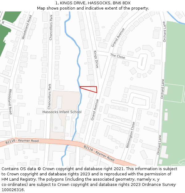 1, KINGS DRIVE, HASSOCKS, BN6 8DX: Location map and indicative extent of plot