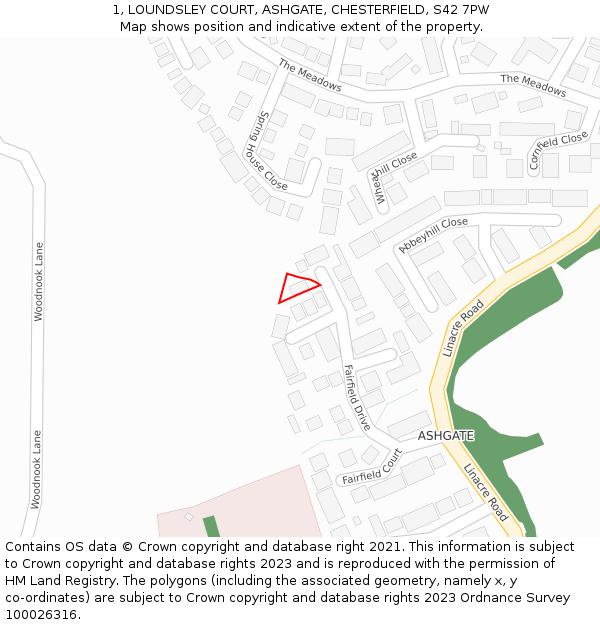 1, LOUNDSLEY COURT, ASHGATE, CHESTERFIELD, S42 7PW: Location map and indicative extent of plot