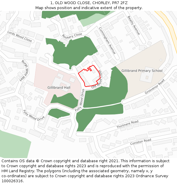 1, OLD WOOD CLOSE, CHORLEY, PR7 2FZ: Location map and indicative extent of plot