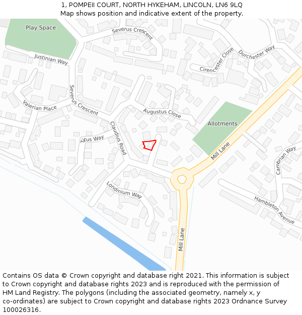1, POMPEII COURT, NORTH HYKEHAM, LINCOLN, LN6 9LQ: Location map and indicative extent of plot
