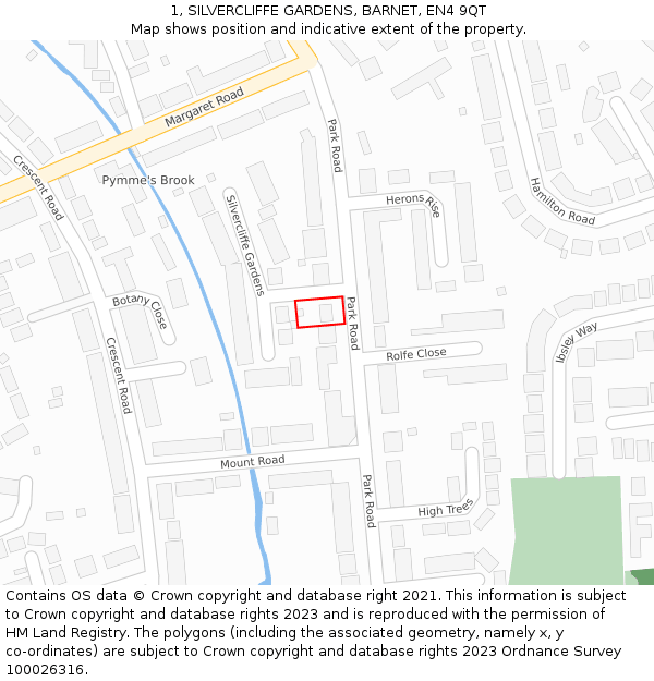 1, SILVERCLIFFE GARDENS, BARNET, EN4 9QT: Location map and indicative extent of plot