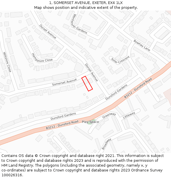 1, SOMERSET AVENUE, EXETER, EX4 1LX: Location map and indicative extent of plot
