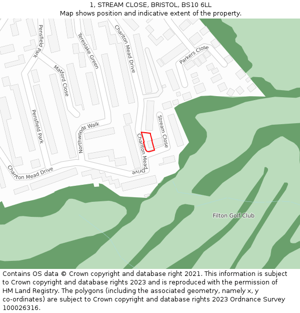 1, STREAM CLOSE, BRISTOL, BS10 6LL: Location map and indicative extent of plot