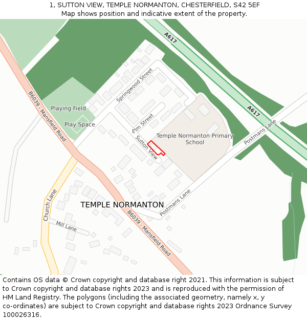 1, SUTTON VIEW, TEMPLE NORMANTON, CHESTERFIELD, S42 5EF: Location map and indicative extent of plot