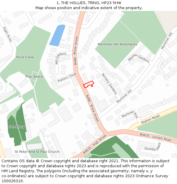 1, THE HOLLIES, TRING, HP23 5HW: Location map and indicative extent of plot