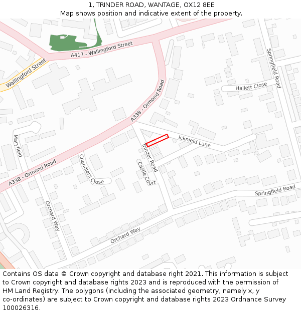 1, TRINDER ROAD, WANTAGE, OX12 8EE: Location map and indicative extent of plot