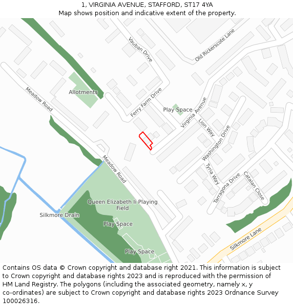 1, VIRGINIA AVENUE, STAFFORD, ST17 4YA: Location map and indicative extent of plot