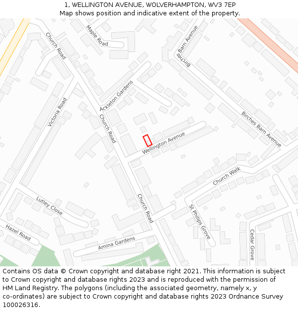 1, WELLINGTON AVENUE, WOLVERHAMPTON, WV3 7EP: Location map and indicative extent of plot