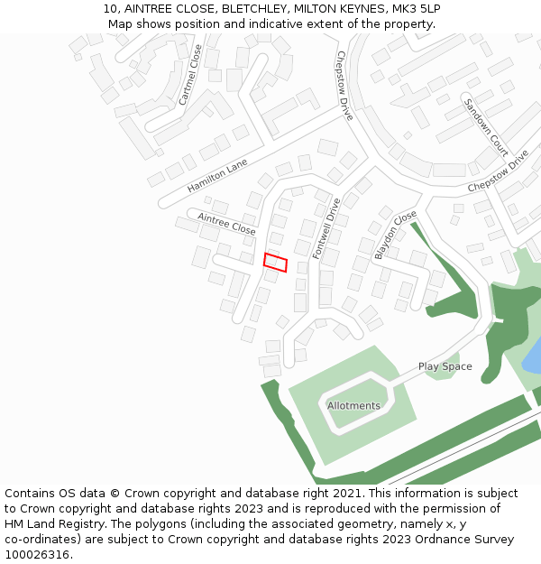 10, AINTREE CLOSE, BLETCHLEY, MILTON KEYNES, MK3 5LP: Location map and indicative extent of plot