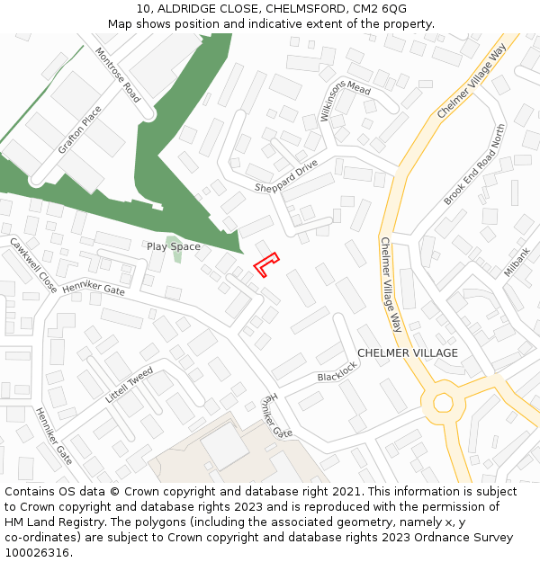 10, ALDRIDGE CLOSE, CHELMSFORD, CM2 6QG: Location map and indicative extent of plot