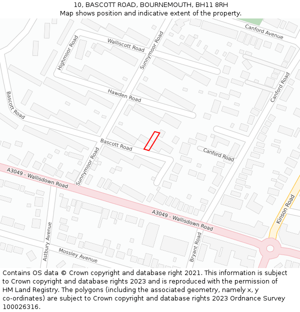 10, BASCOTT ROAD, BOURNEMOUTH, BH11 8RH: Location map and indicative extent of plot