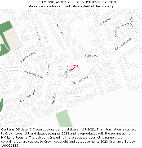 10, BEECH CLOSE, ALDERHOLT, FORDINGBRIDGE, SP6 3DG: Location map and indicative extent of plot