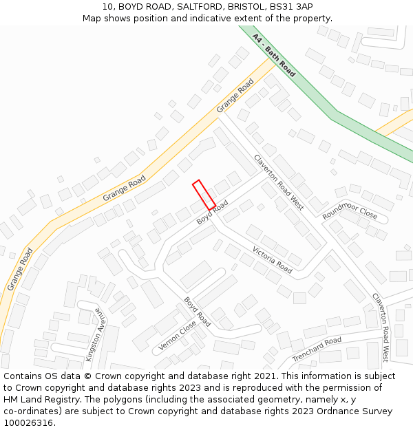 10, BOYD ROAD, SALTFORD, BRISTOL, BS31 3AP: Location map and indicative extent of plot