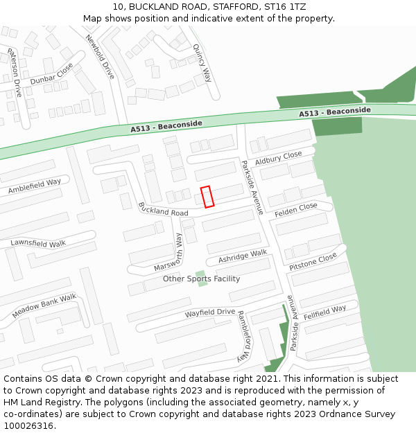 10, BUCKLAND ROAD, STAFFORD, ST16 1TZ: Location map and indicative extent of plot