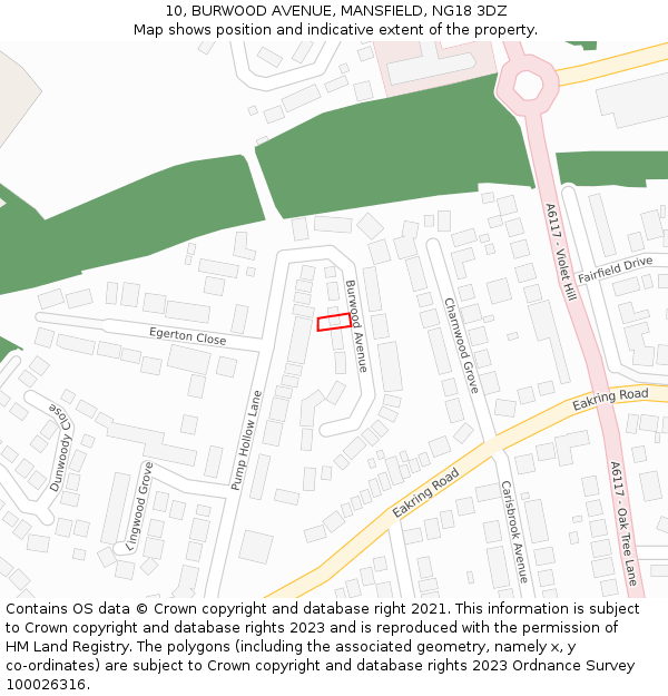 10, BURWOOD AVENUE, MANSFIELD, NG18 3DZ: Location map and indicative extent of plot