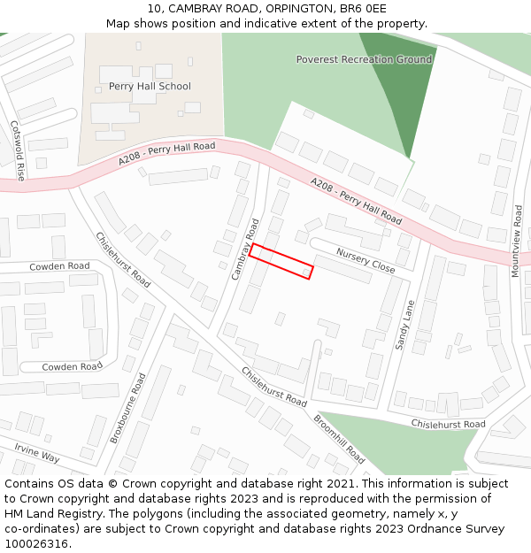 10, CAMBRAY ROAD, ORPINGTON, BR6 0EE: Location map and indicative extent of plot