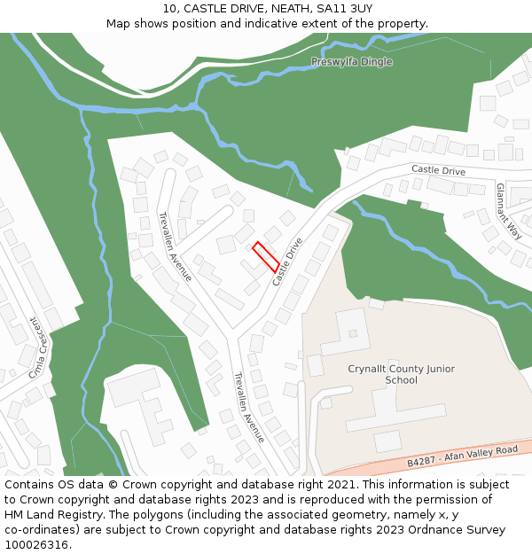 10, CASTLE DRIVE, NEATH, SA11 3UY: Location map and indicative extent of plot