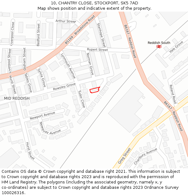 10, CHANTRY CLOSE, STOCKPORT, SK5 7AD: Location map and indicative extent of plot