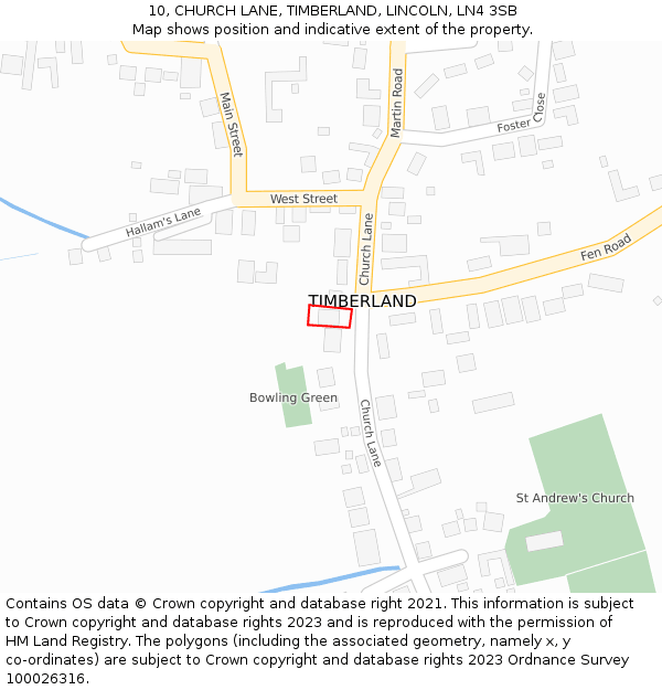 10, CHURCH LANE, TIMBERLAND, LINCOLN, LN4 3SB: Location map and indicative extent of plot