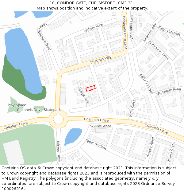 10, CONDOR GATE, CHELMSFORD, CM3 3FU: Location map and indicative extent of plot
