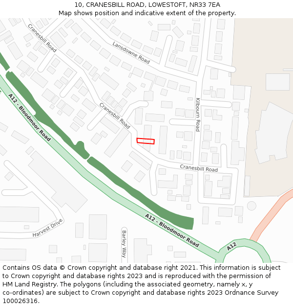 10, CRANESBILL ROAD, LOWESTOFT, NR33 7EA: Location map and indicative extent of plot
