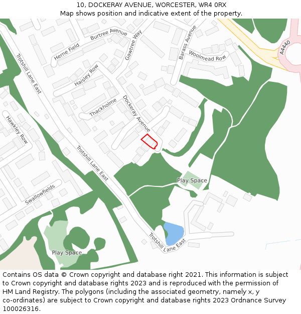 10, DOCKERAY AVENUE, WORCESTER, WR4 0RX: Location map and indicative extent of plot