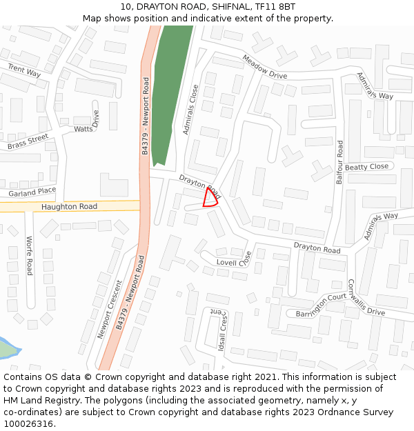 10, DRAYTON ROAD, SHIFNAL, TF11 8BT: Location map and indicative extent of plot